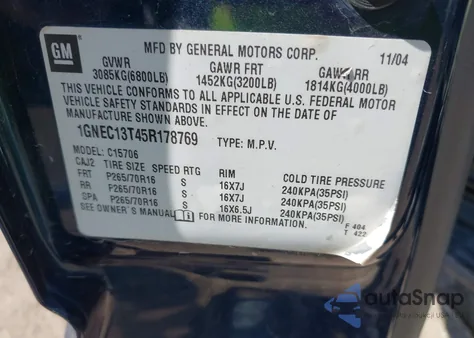 2005 Chevrolet Tahoe Ls z USA, uszkodzony, nr VIN 1GNEC13T45R178769